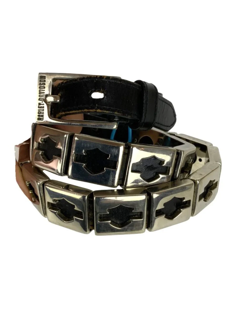 Harley-Davidson Womens Black Leather Belt Metal Bar Shield Logo Accents Sz Large